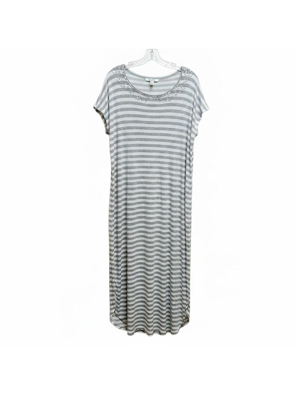 Gray and White Striped Maxi Dress | S